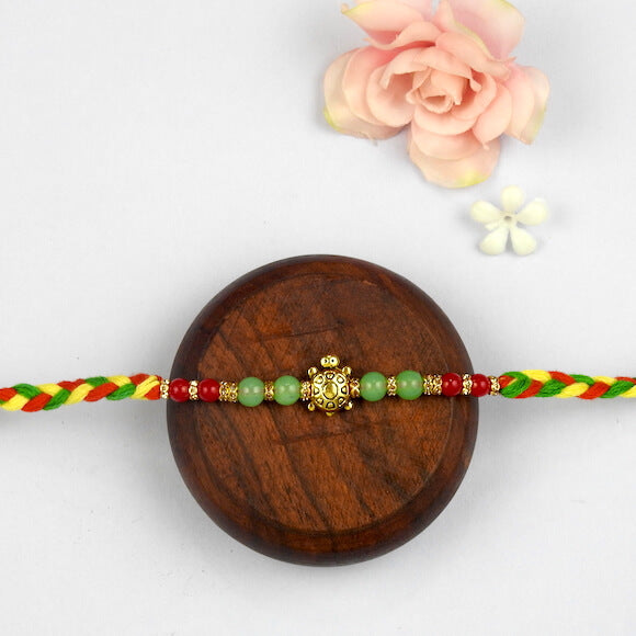 Gold Plated Lucky Turtle Stone Beads Rakhi
