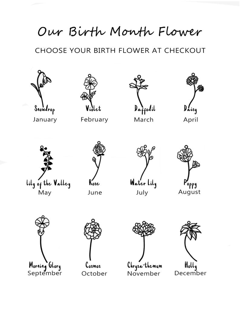Custom Birth Flower Name Pendant